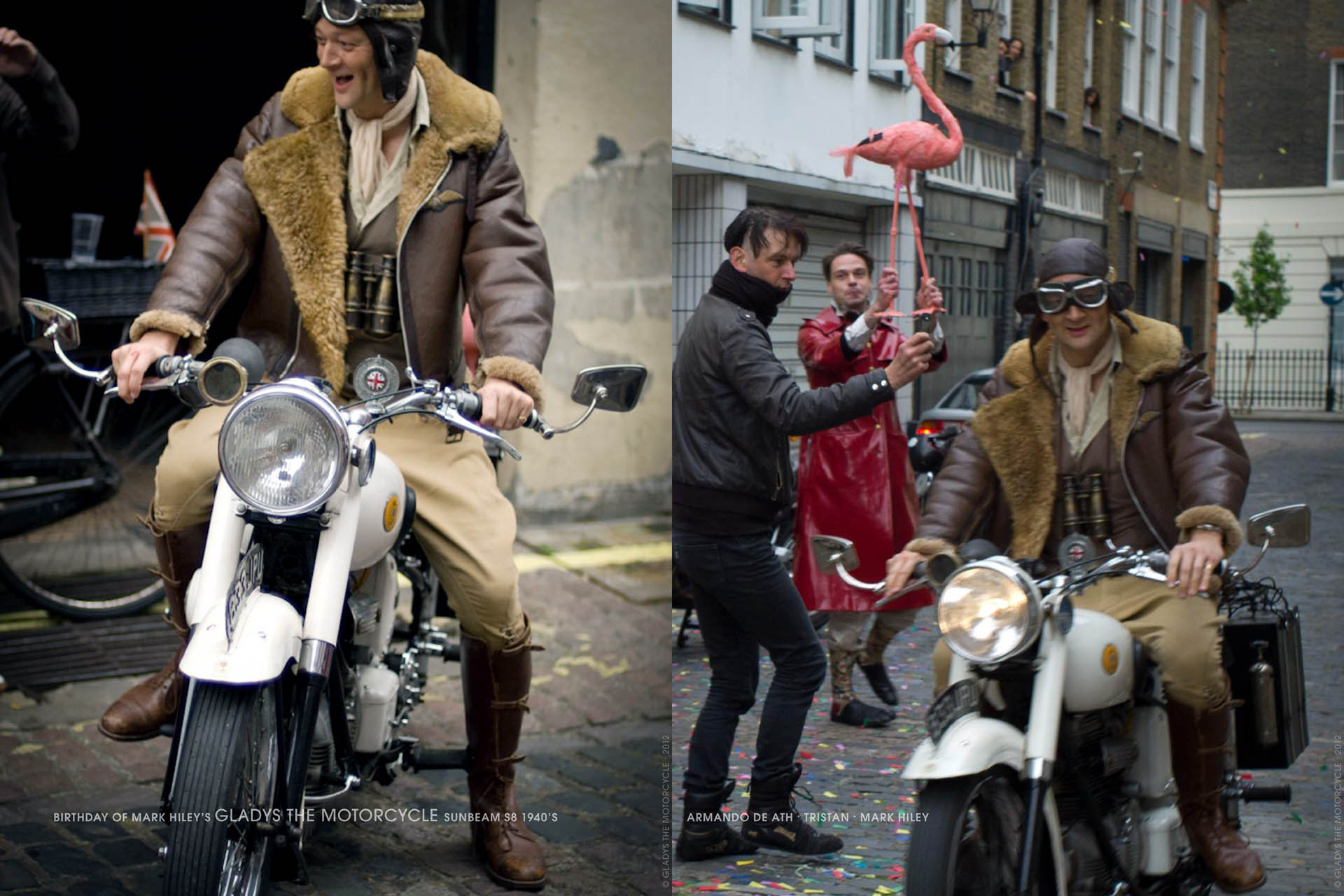 Birthday of Mark Hileys GLADYS THE MOTORCYCLE, Sunbeam S8, Armando de Ath, Tristan V Christann, Mark Hiley